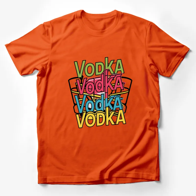 Colorful Vodka Text Pop Art Graphic Tee, Trendy Party Shirt, Bright Bold Fun T-Shirt Male T-Shirt