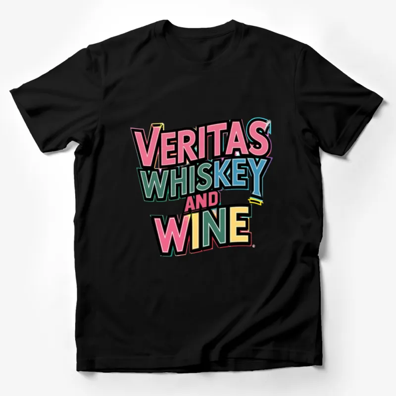 Veritas Whiskey and Wine Bold Graphic T-Shirt, Colorful Retro Tee, Unisex Casual Wear Male T-Shirt