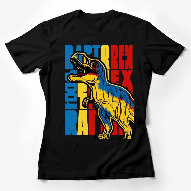 Colorful Dinosaur T-Shirt, Raptor Rex Graphic Tee, Bold Red Blue Yellow Design, Unisex Female T-Shirt