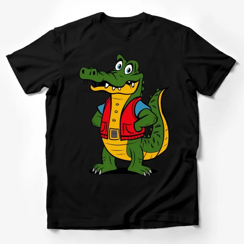 Cartoon Alligator in Vest Fun and Bold Graphic T-Shirt, Perfect Gift for Animal Lovers, Unisex Tee Male T-Shirt