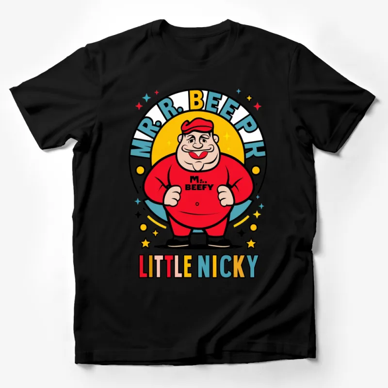 Mr. Beefy Little Nicky Cartoon Character T-Shirt, Colorful Comic Style, Casual Wear Male T-Shirt