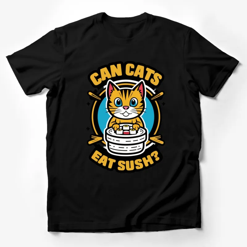 Cute Cat Sushi T-Shirt - Can Cats Eat Sushi? Funny Cat Lover Graphic Tee, Unique Pet Owner Gift Male T-Shirt