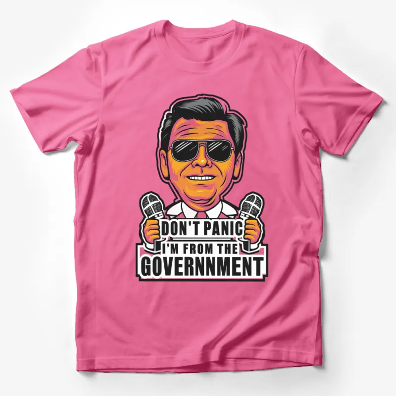 Don't Panic I'm From the Government T-Shirt, Funny Political Tee, Retro Style, Satire Graphic Shirt Male T-Shirt