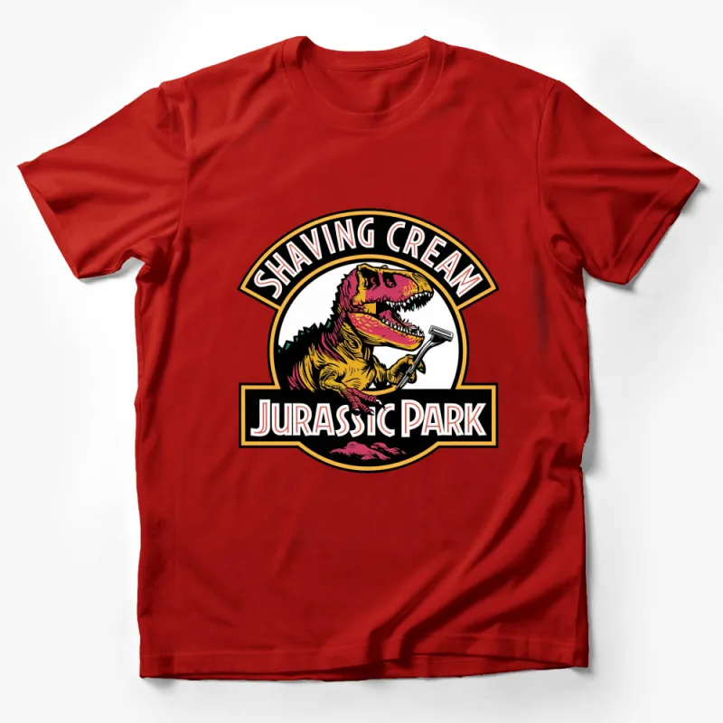 Jurassic Park Inspired T-Shirt, Shaving Cream Dinosaur Graphic, Unique Movie Fan Apparel Male T-Shirt