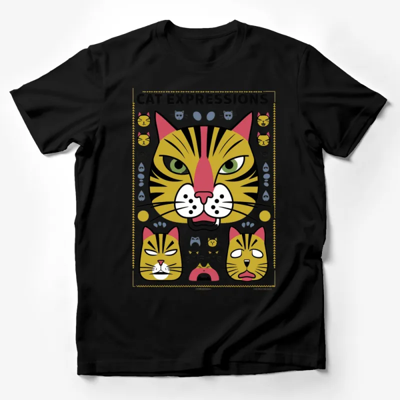 Colorful Cat Expressions T-Shirt, Cute Cartoon Cat Faces Unisex Tee, Funny Cat Lover Gift Idea, Animal Graphic Shirt Male T-Shirt