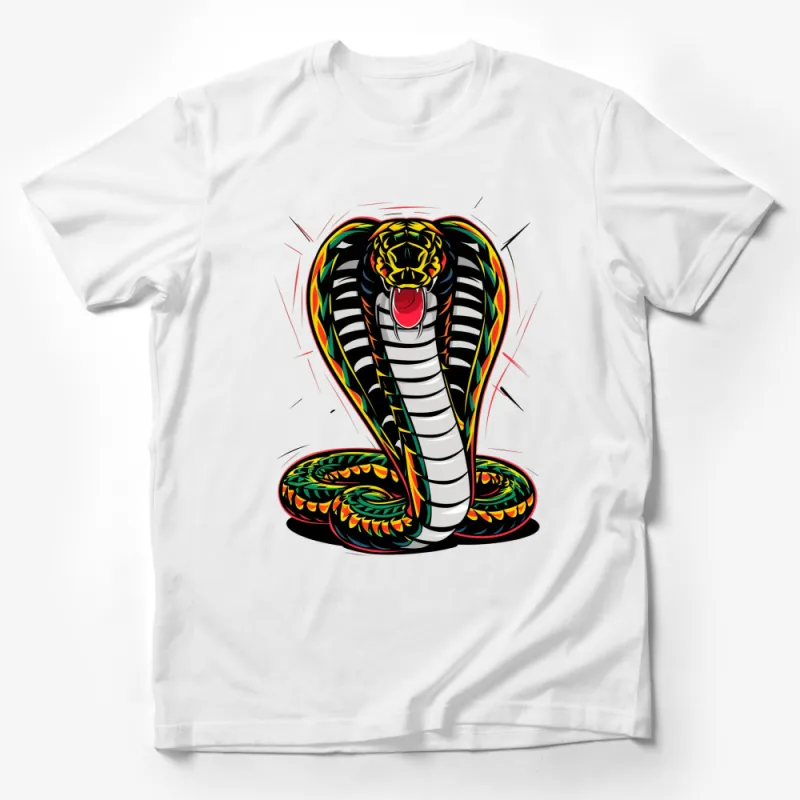 Vibrant Cobra Graphic T-Shirt, Colorful Snake Art Tee, Unique Wildlife Design, Unisex Fashion Male T-Shirt