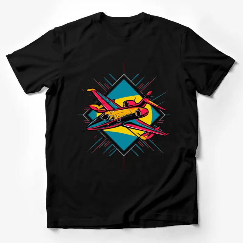 Pop Art Airplane Graphic T-Shirt, Vibrant Aviation Design, Colorful Pilot Tee, Unisex Male T-Shirt