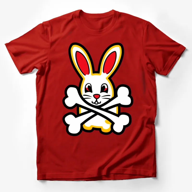 Cute Bunny and Bones Graphic T-Shirt, Fun Rabbit Cartoon, Unisex Kids and Adult Sizes Male T-Shirt