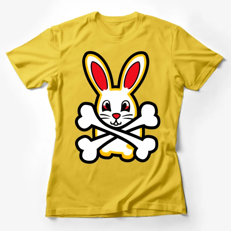 Cute Bunny and Bones Graphic T-Shirt, Fun Rabbit Cartoon, Unisex Kids and Adult Sizes Female T-Shirt