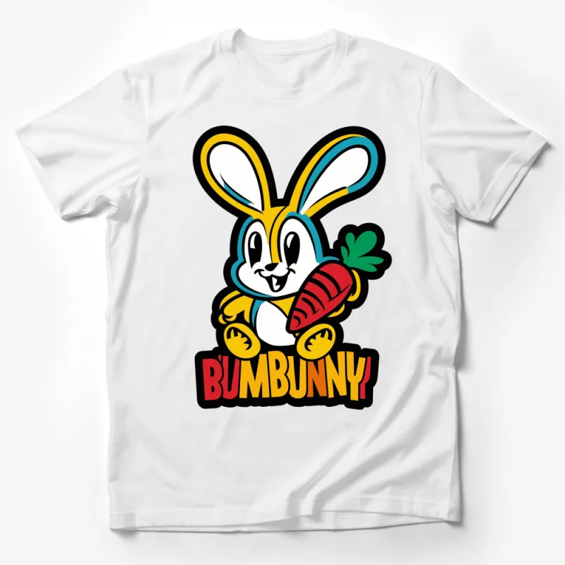 BumBunny Cartoon T-Shirt, Cute Bunny with Carrot Graphic Tee, Colorful Kids and Adult Sizes Male T-Shirt