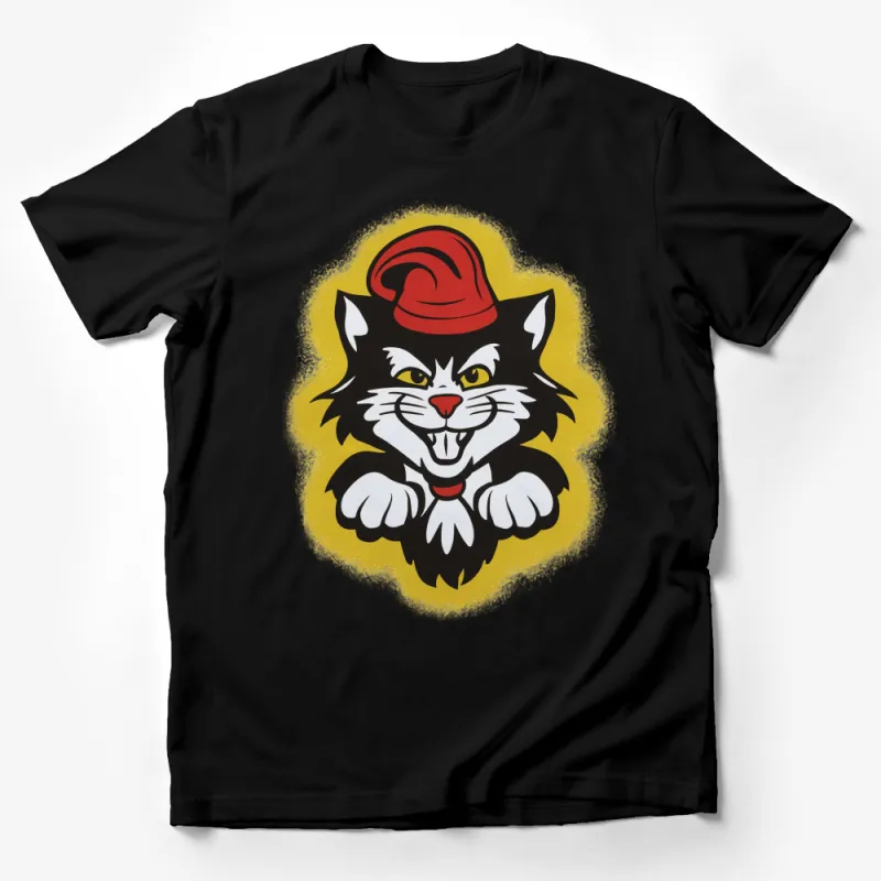 Vintage Firefighter Cat T-Shirt, Bold Graphic Fireman Cat with Helmet, Unisex Tee Male T-Shirt