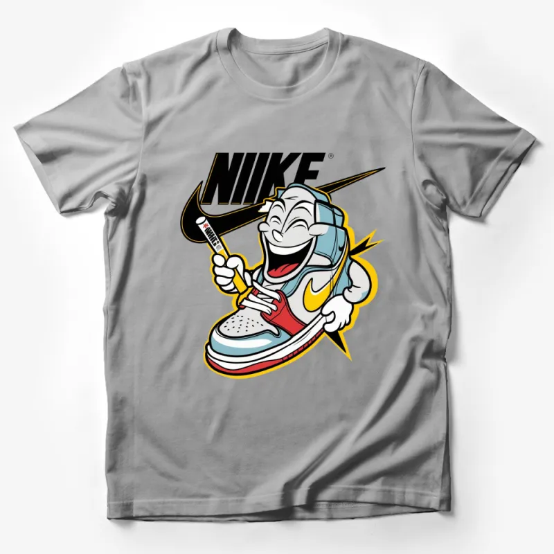 Vintage Cartoon Character Sneaker Design T-Shirt, Colorful Retro Style Tee, Urban Street Wear, Unisex Fashion Top Male T-Shirt