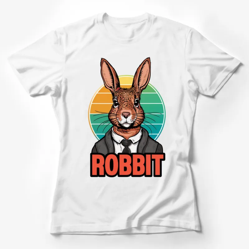 Funky Robbit Rabbit Graphic Tee, Retro Style Rabbit in Suit T-Shirt Female T-Shirt