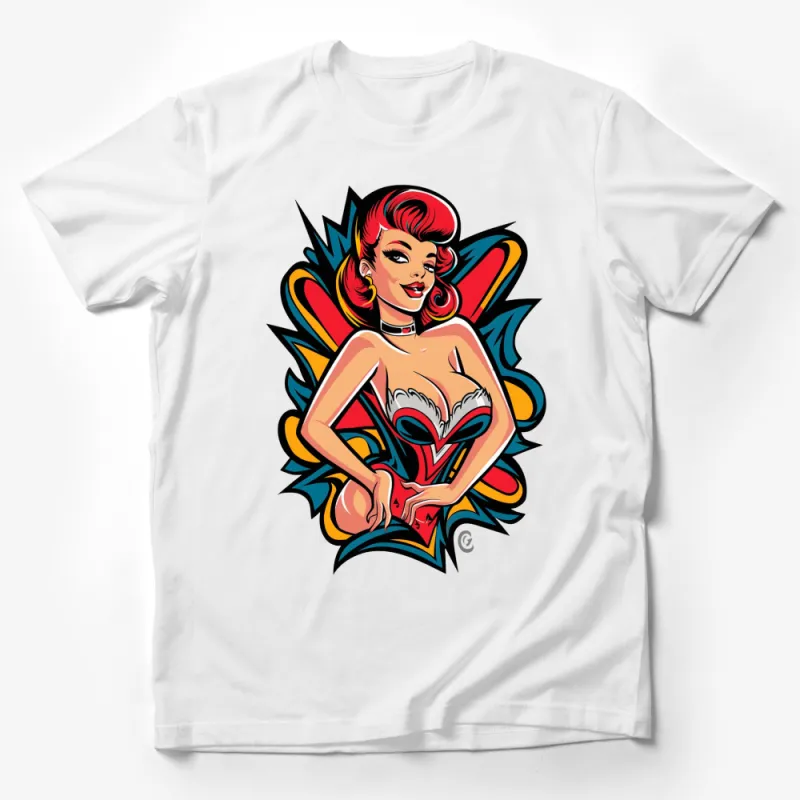 Vintage Pin-Up Girl T-Shirt, Classic Tattoo Style Art, Retro Fashion Tee, Bold Colorful Design Male T-Shirt