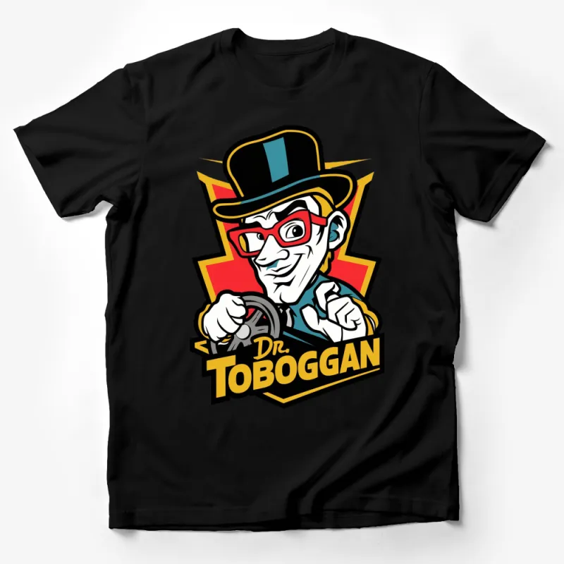 Dr. Toboggan Cartoon Character T-Shirt, Quirky Gentleman in Top Hat, Retro Style Graphic Tee, Unique Men's Fashion Male T-Shirt