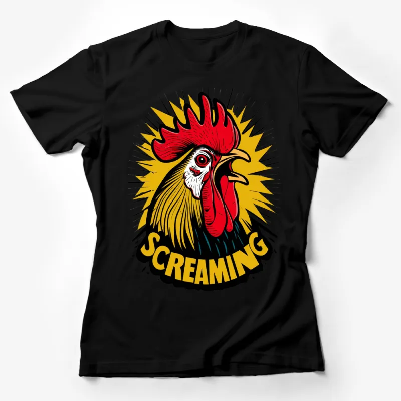 Vibrant Rooster Graphic T-Shirt, Colorful Retro Screaming Rooster Design, Unique Gift for Animal Lovers Female T-Shirt