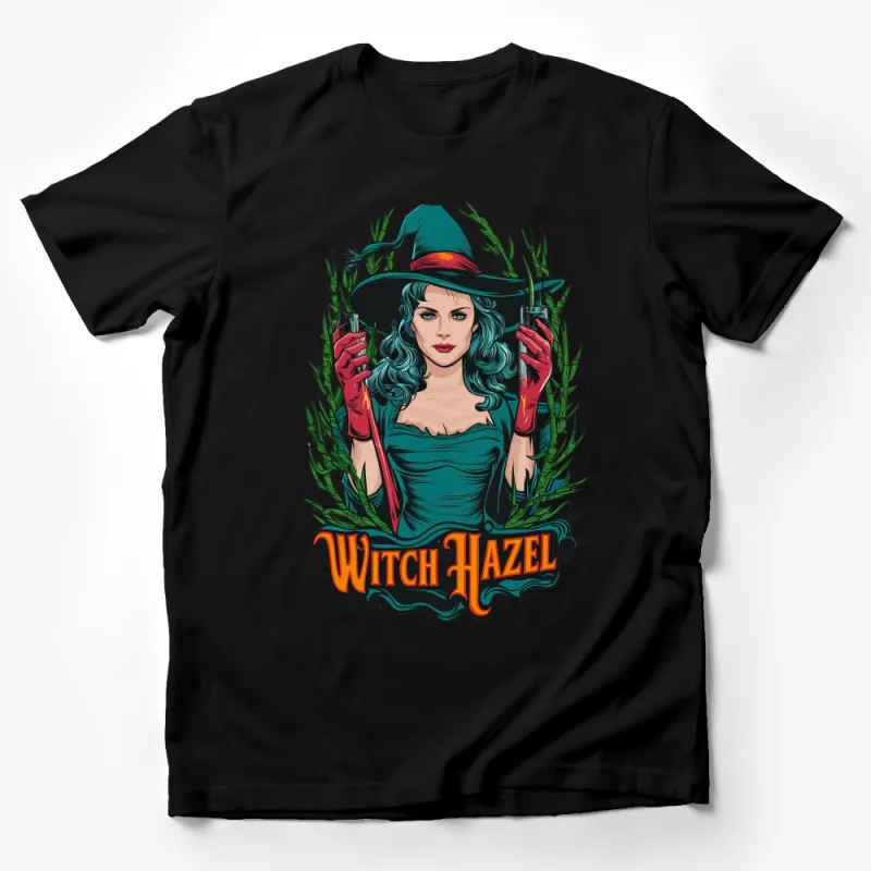 Witch Hazel Graphic T-Shirt, Vintage Witchy Tee, Green Haired Witch, Halloween Shirt, Unique Graphic Tee, Spooky Fashion, Women's Clothing Male T-Shirt