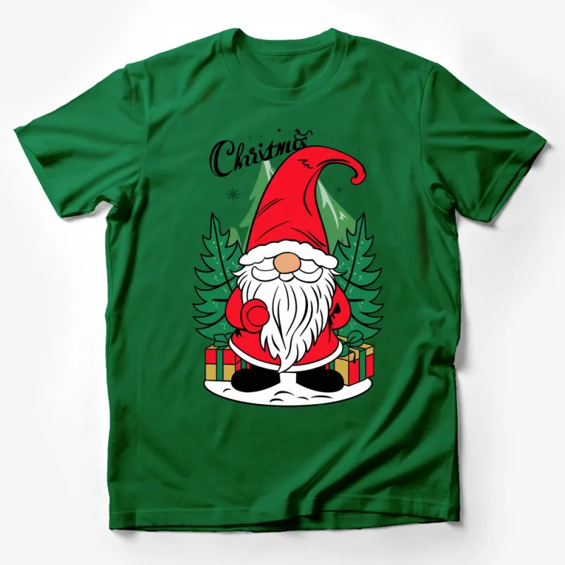 Festive Christmas Gnome T-Shirt, Cute Holiday Santa Gnome with Gifts, Unisex Tee Male T-Shirt