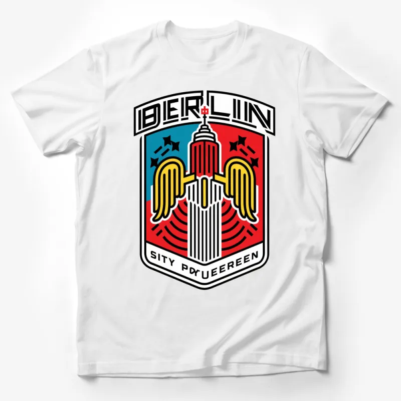 Berlin City Emblem T-Shirt, Retro Style Graphic Tee, Vintage Angel Wings Design, Urban Fashion Top Male T-Shirt