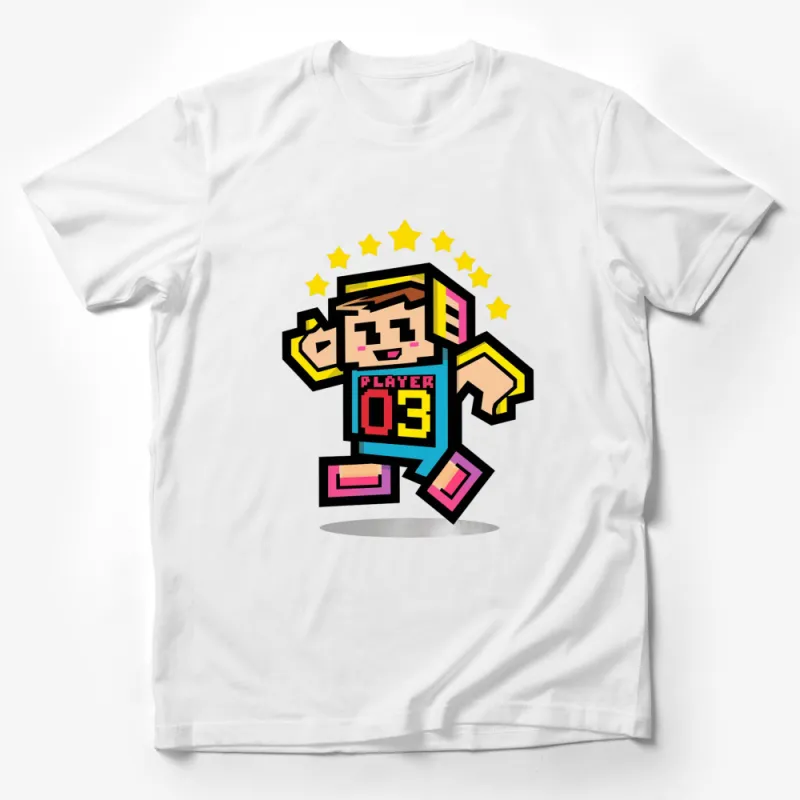 Retro Pixel Art Gamer T-Shirt, Colorful 8-Bit Character Design, Player 03 Vintage Graphic Tee Male T-Shirt