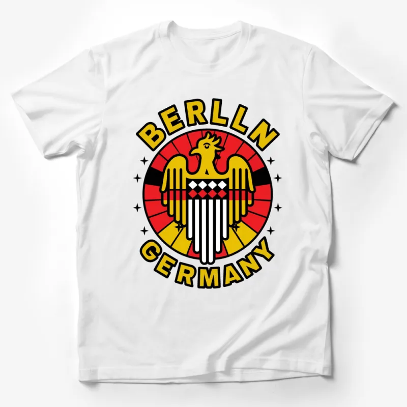 Berlin Germany Eagle Emblem T-Shirt, Bold Graphic Tee, Black Red Yellow Circle Design Male T-Shirt