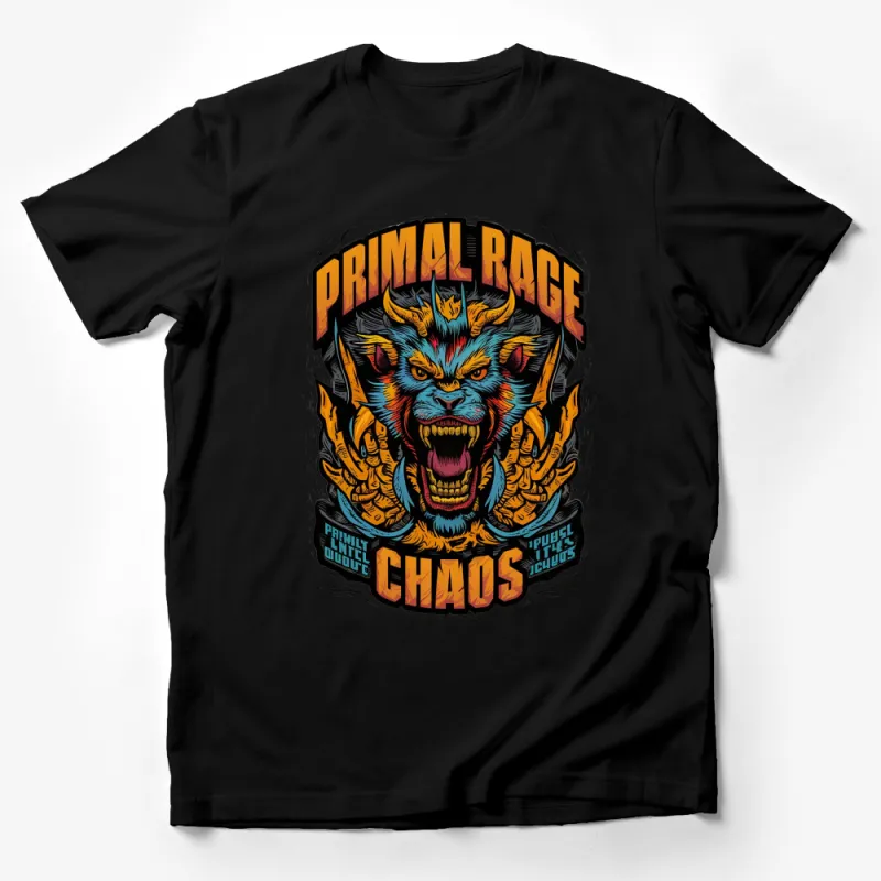 Primal Rage Graphic T-Shirt, Colorful Monster Design, Unique Men's Fashion Tee, Street Style, Bold Colors, Eye-Catching Artwork Male T-Shirt