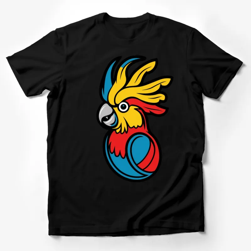 Colorful Parrot Graphic T-Shirt, Tropical Bird Lover Tee, Vibrant Nature Inspired Casual Wear Male T-Shirt