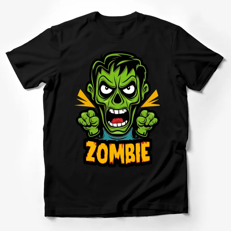 Zombie Face Graphic T-Shirt, Green and Yellow Cartoon Zombie, Kids and Adults Casual Wear Male T-Shirt