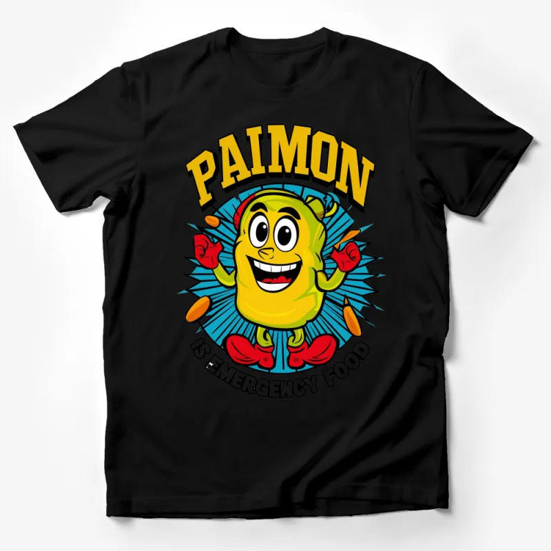 Patimon Emergency Food Cartoon T-Shirt, Fun Bright Yellow Anime-Inspired Tee Male T-Shirt