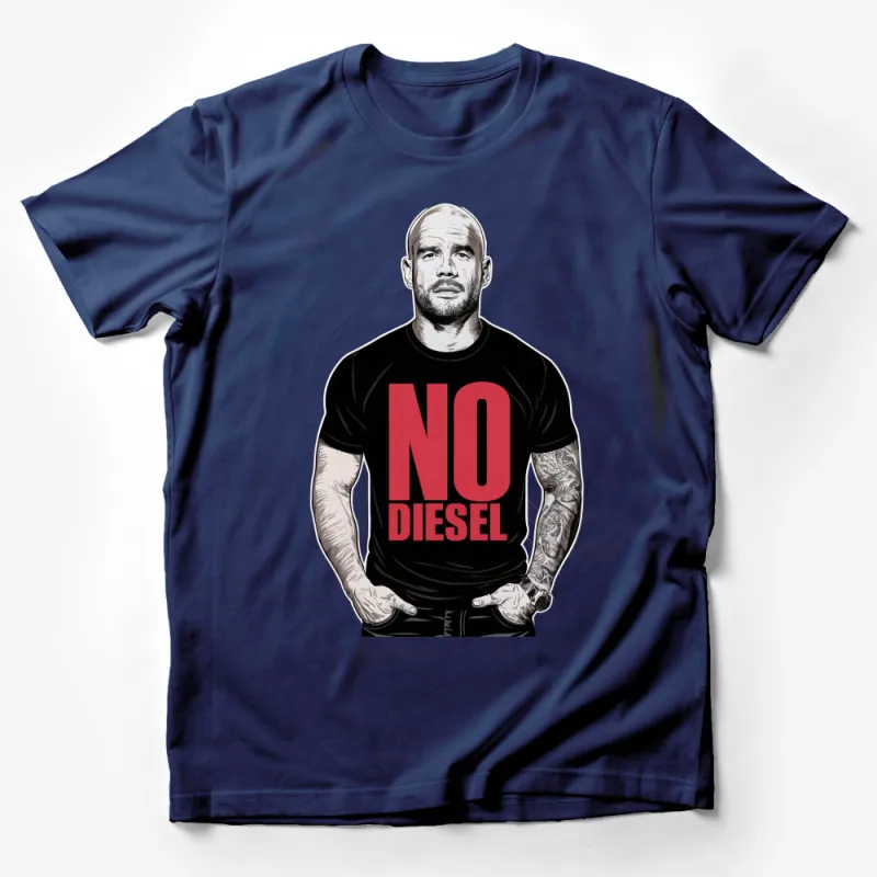 Bold No Diesel Graphic T-Shirt, Trendy Statement Tee, Urban Fashion Red and Black Top, Casual Men's Clothing Male T-Shirt