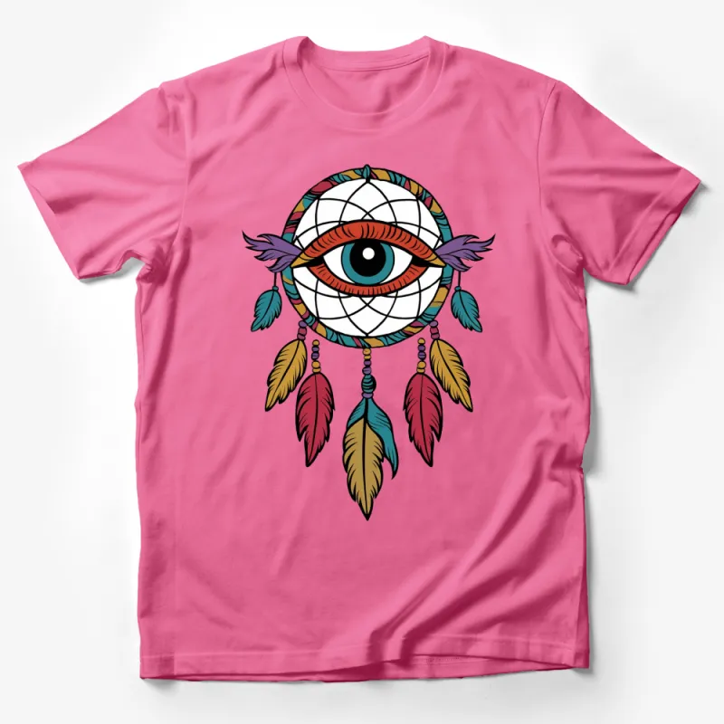 Dreamcatcher Eye T-Shirt, Colorful Feather Graphic Tee, Boho Style Eye Print, Spiritual Unisex Shirt, Fashionable Apparel Gift Male T-Shirt