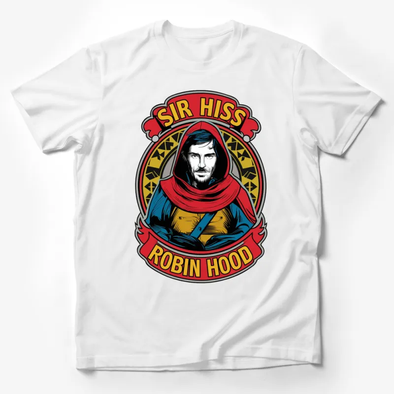 Vintage Sir Hiss Robin Hood Graphic T-Shirt, Bold Colorful Medieval Design Tee Male T-Shirt