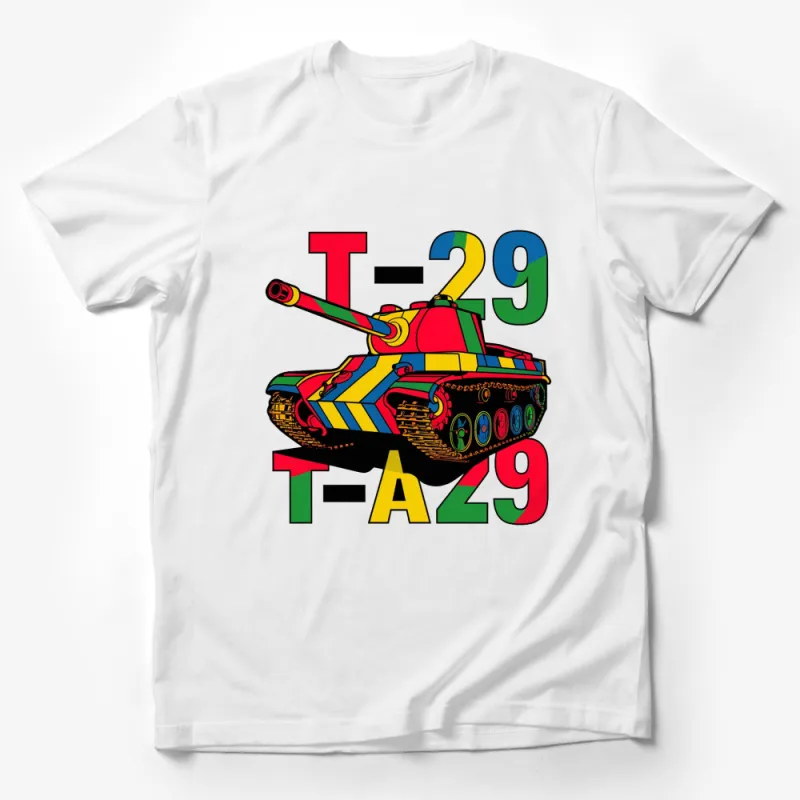 Colorful T-29 Tank Graphic T-Shirt, Military Vehicle Art Tee, Unisex Adult and Kids Sizes Male T-Shirt