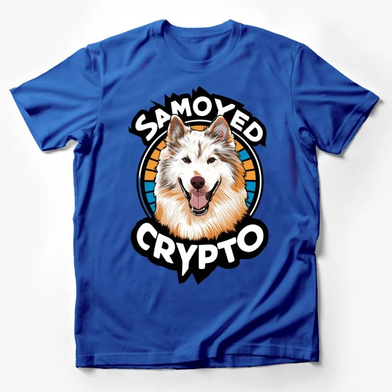 Samoyed Crypto Dog T-Shirt, Colorful Graphic Dog Lover Tee, Unique Crypto Themed Shirt, Unisex Apparel Male T-Shirt