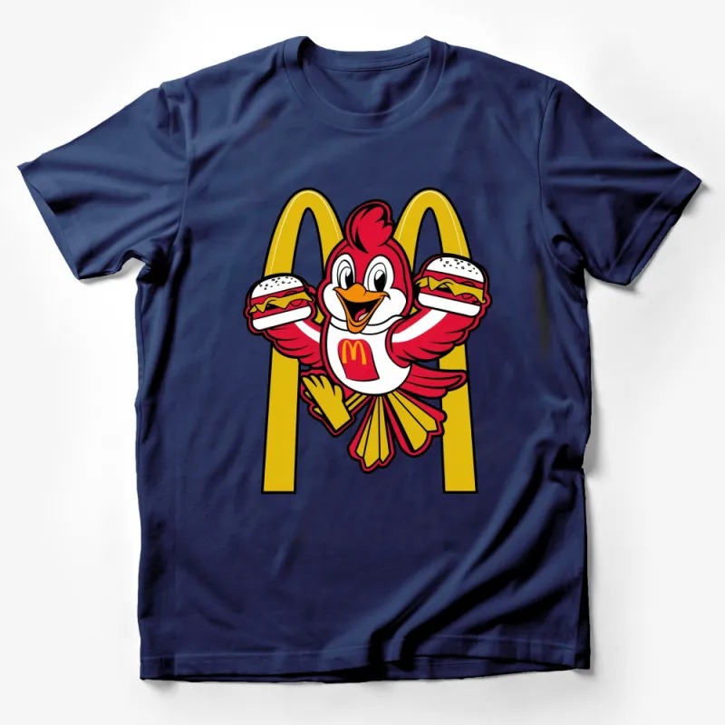 Funny Chicken Mascot Burger T-Shirt, Fast Food Lover Tee, Unisex Graphic Shirt, Casual and Colorful Top Male T-Shirt