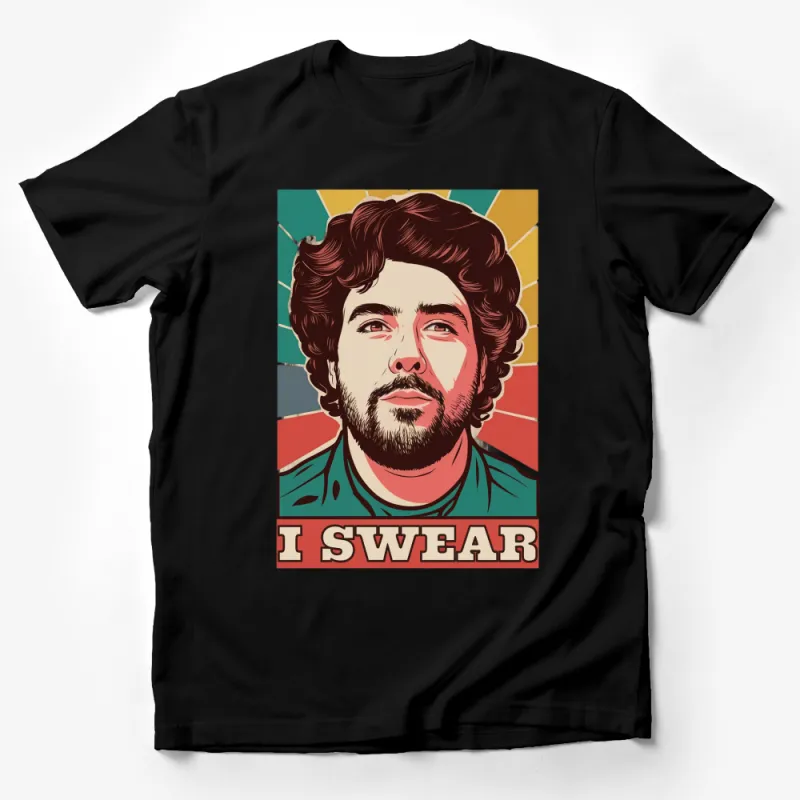 Vintage Style Portrait T-Shirt, Retro Colorful Man Graphic Tee, I Swear Quote Shirt Male T-Shirt