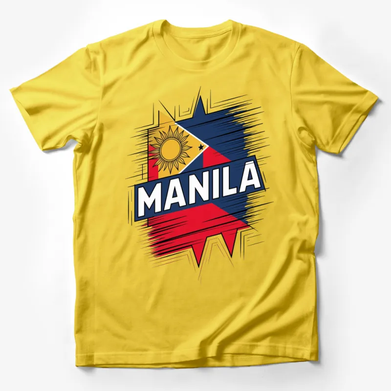 Manila Graphic T-Shirt, Colorful Star and Sun Design, Patriotic Filipino Art Tee Male T-Shirt