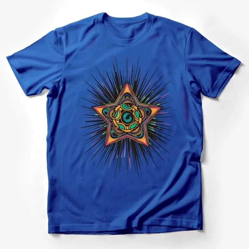 Graphic Star Explosion T-Shirt, Vibrant Colors, Unique Design, Street Style, Unisex Top Male T-Shirt