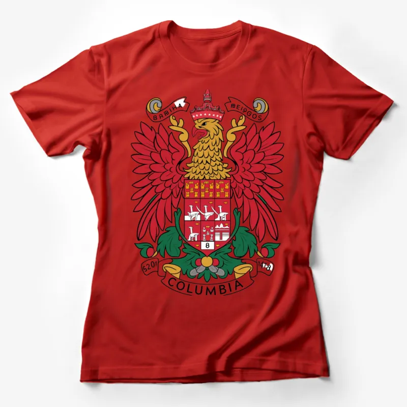 Vintage Columbia Crest Graphic T-Shirt, Red and Gold Heraldry, Men's and Women's Tee, Unique Emblem Design Female T-Shirt