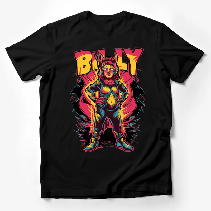 Vibrant Comic Style Female Superhero T-Shirt, Bold Colors, Retro Pop Art Tee, Unique Graphic Design Shirt Male T-Shirt