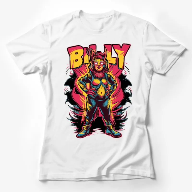 Vibrant Comic Style Female Superhero T-Shirt, Bold Colors, Retro Pop Art Tee, Unique Graphic Design Shirt Female T-Shirt