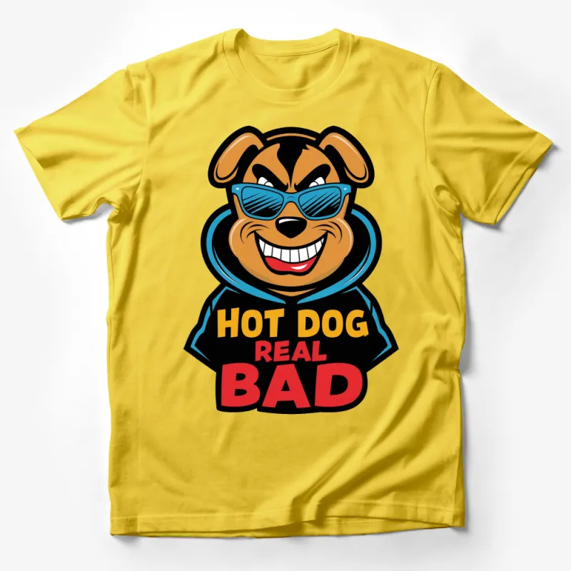 Cool Dog T-Shirt with Sunglasses, Hot Dog Real Bad Graphic Tee, Fun Cartoon Dog Shirt for All Ages Male T-Shirt