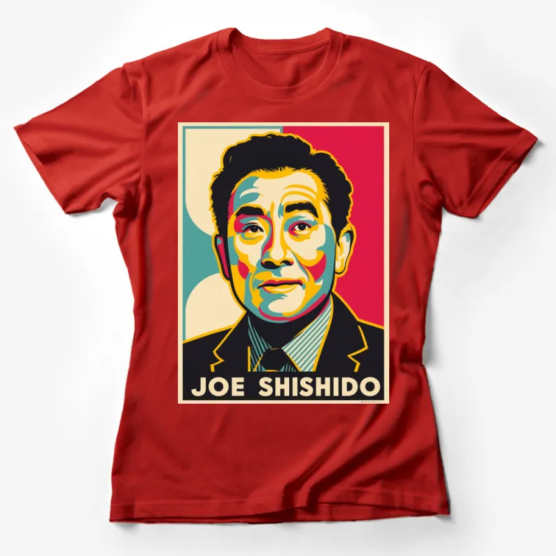 Colorful Pop Art Style Joe Shishido Portrait Graphic T-Shirt, Vibrant Pop Culture Tee, Retro Fashion Female T-Shirt