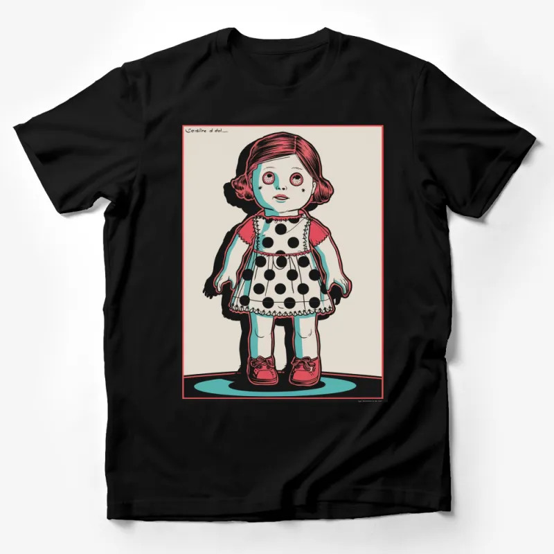 Coraline Inspired Doll Graphic Tee, Red and Black Polka Dot Dress Design, Unisex T-Shirt Male T-Shirt