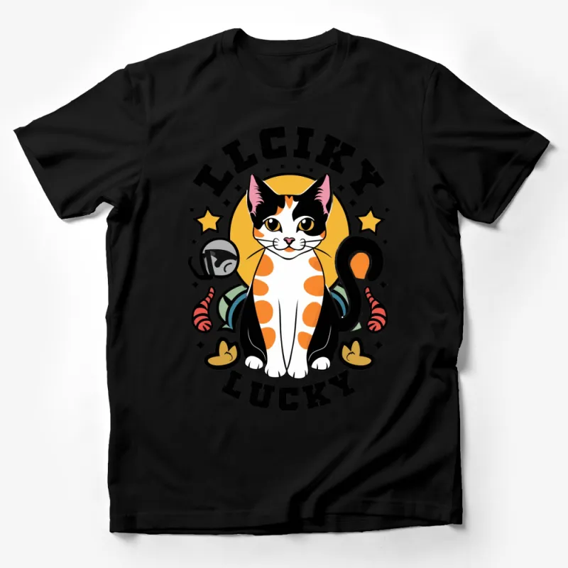 Lucky Cat T-Shirt, Japanese Maneki Neko, Cute Calico Cat Graphic Tee, Unisex Shirt for Cat Lovers Male T-Shirt