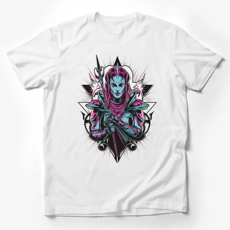 Fantasy Elf Warrior T-Shirt, Neon Graphic Print, Unisex Adult and Kids Sizes, Cyberpunk Style Tee Male T-Shirt