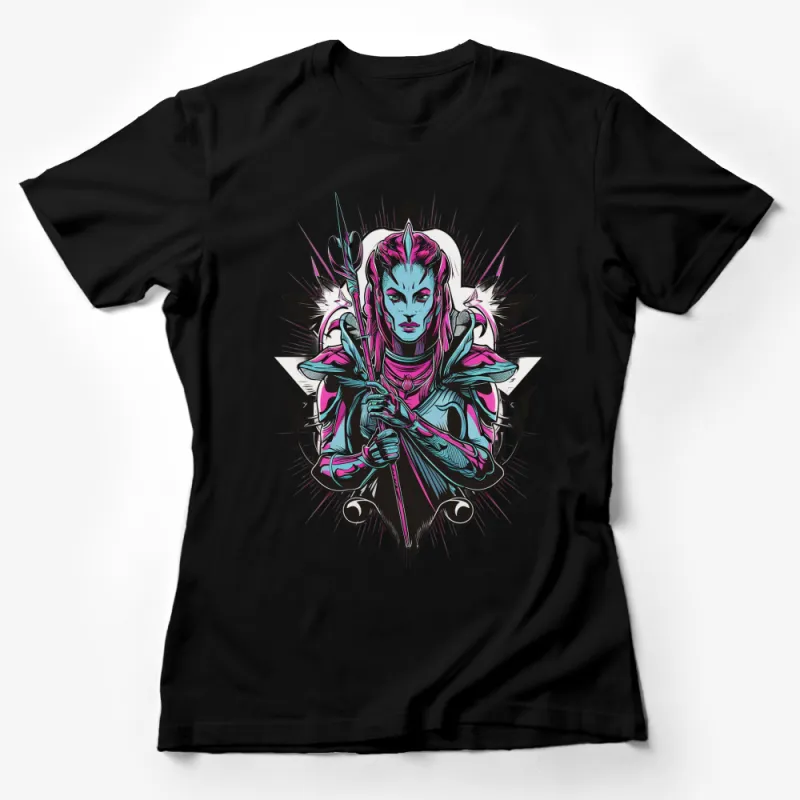 Fantasy Elf Warrior T-Shirt, Neon Graphic Print, Unisex Adult and Kids Sizes, Cyberpunk Style Tee Female T-Shirt