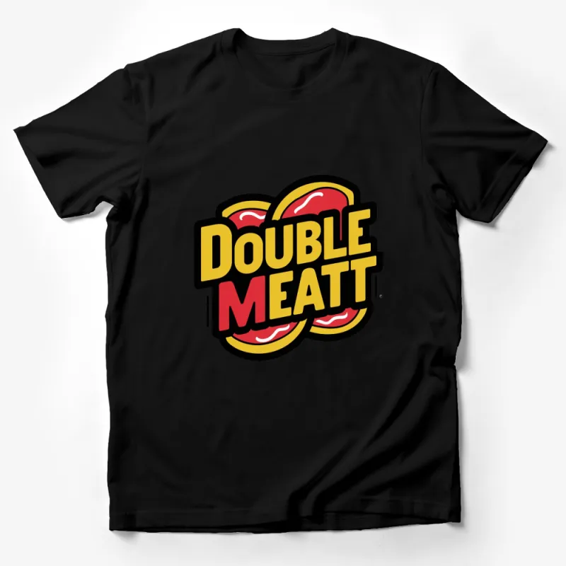 Double Meat Classic Logo T-Shirt, Bold Yellow Red Design, Casual Unisex Apparel Male T-Shirt