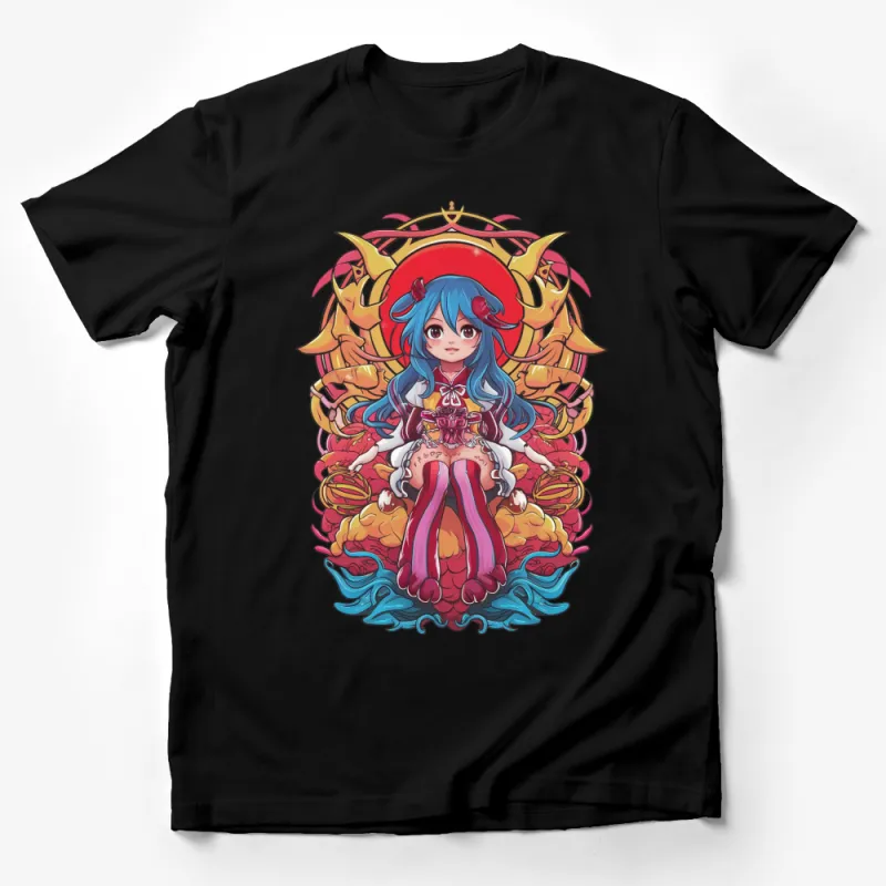 Anime Girl T-Shirt, Colorful Fantasy Art, Cute Manga Character, Vibrant Fashion Apparel Male T-Shirt