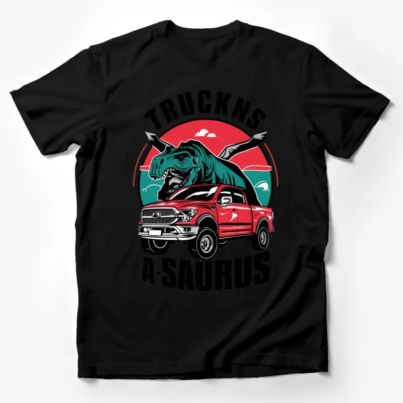 TrucknS A-Saurus Dinosaur T-Rex Red Truck Graphic T-Shirt, Unique Dinosaur Lover Gift, Cool T-Rex Truck Tee Male T-Shirt